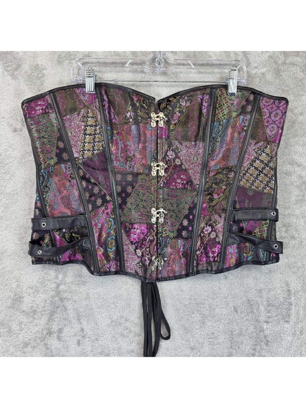 Corset Top Womens 4XL Multicolor Patchwork Overbust Boned Buckle Lace Up
